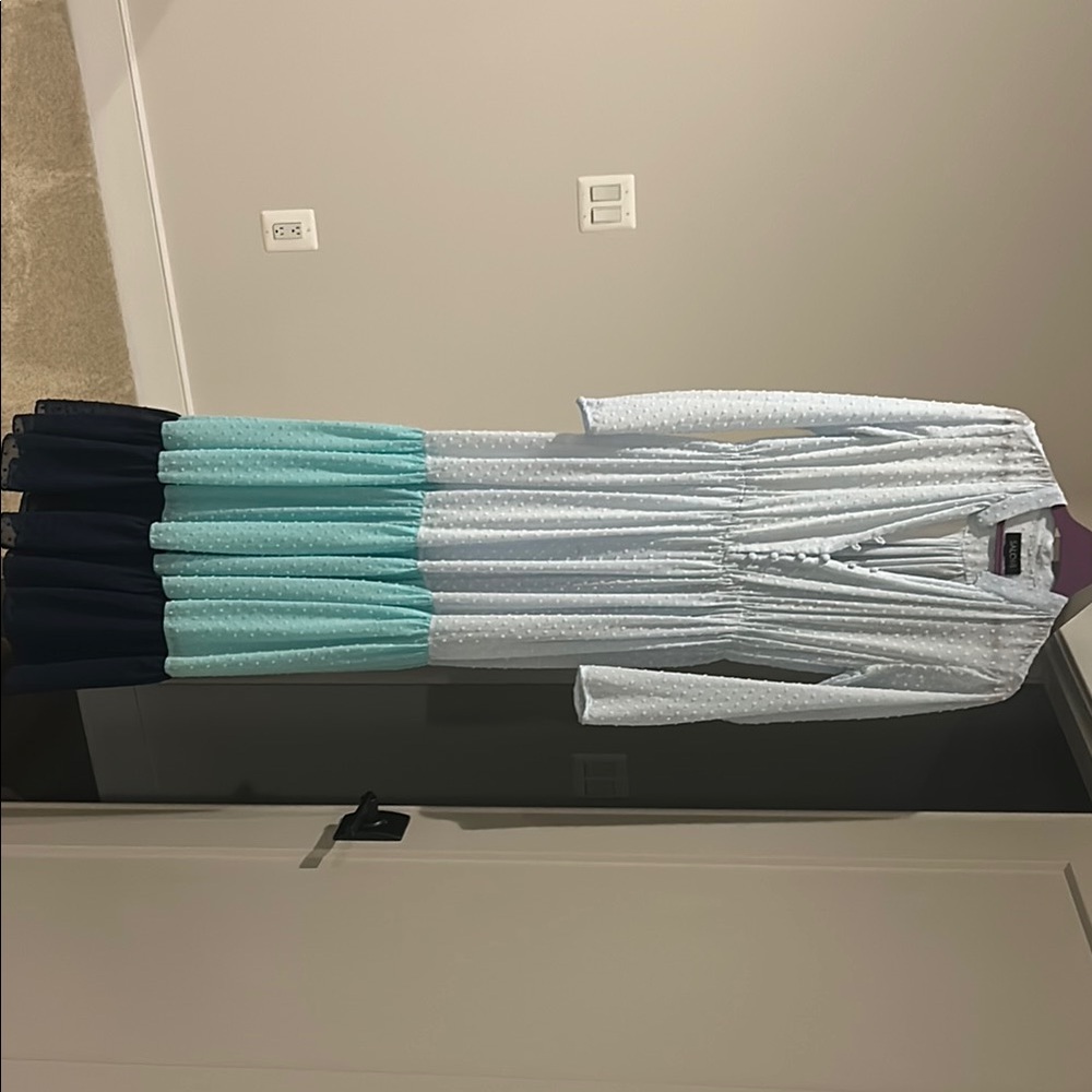 Elegant Blue and White Long Dress